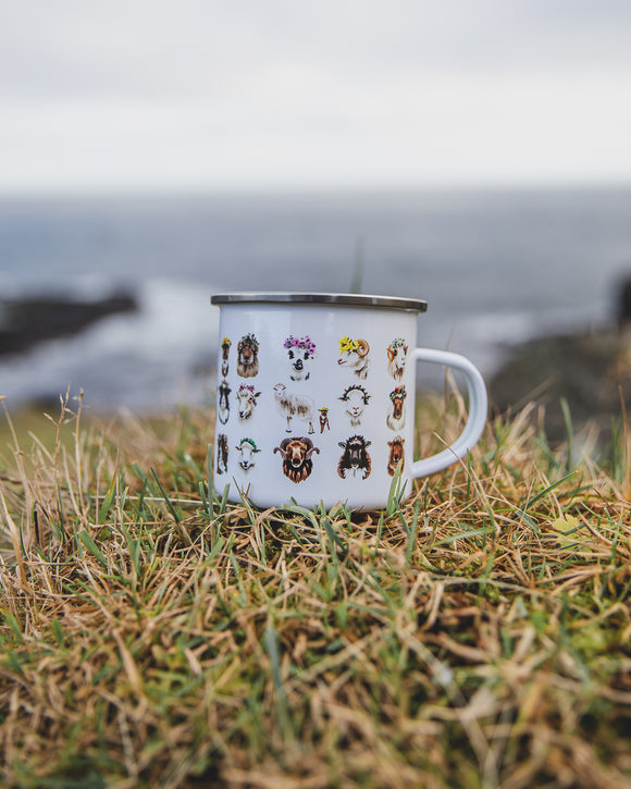 Flower crown sheep Enamel mug